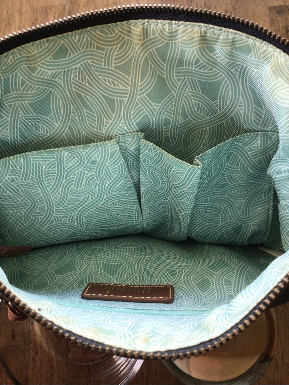 The Sak Navy Leather Shoulder Bag with Tan Trim and Strap - Picture 8 of 11